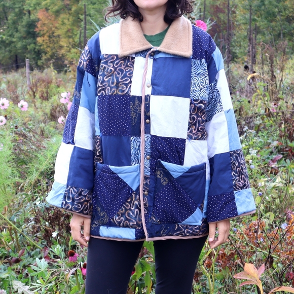 Handmade Jackets & Blazers - Upcycled Quilt Coat Chore Jacket Handmade Barn Jacket